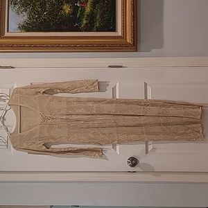 Bathing Suit Cover Up Beach Pool Swimwear Crochet Dress Boho Beige Brown Small